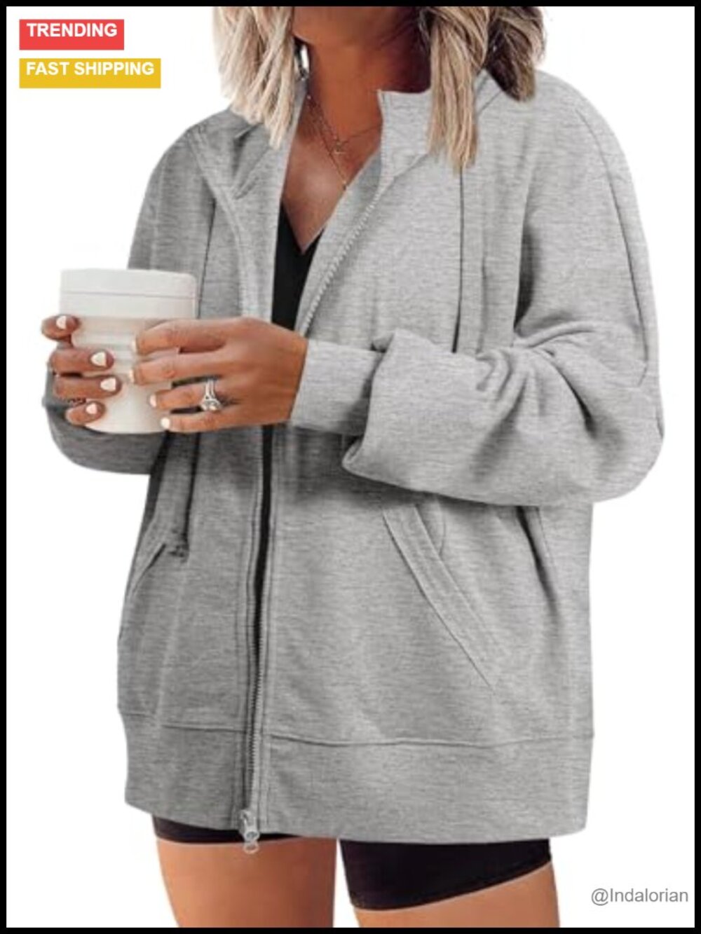 Plus Size Zip Up Hoodie Oversized Long Sleeve Sweatshirt Full Zip Fleece